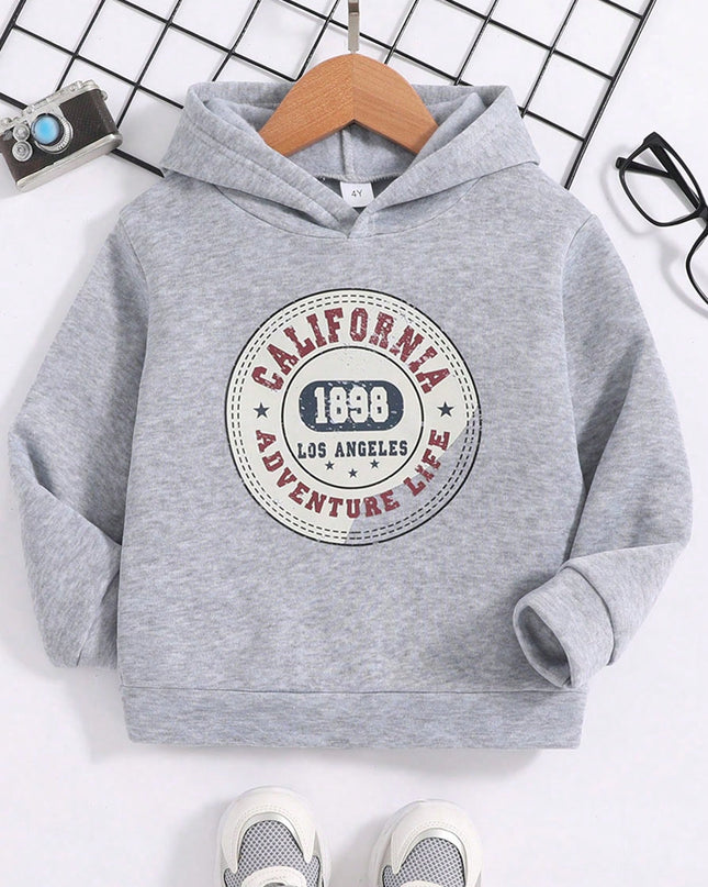 Long sleeve boys’ hoodie with letter pattern

Stylish grey hoodie for young boys

Comfortable kids polyester hoodie