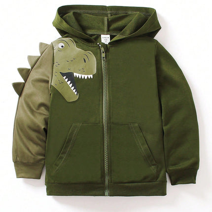 Dinosaur printed zip-up jacket for young boys

Army green hooded boys’ sports jacket