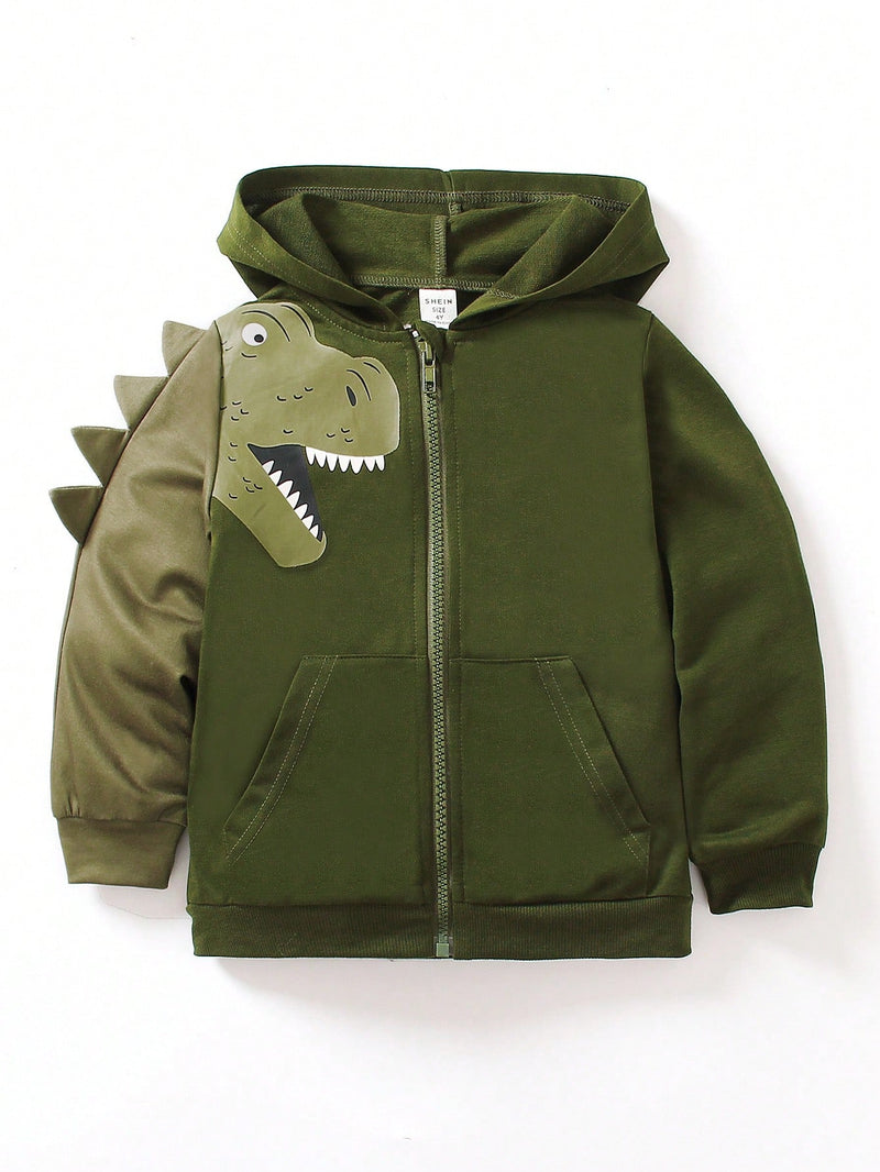 Dinosaur printed zip-up jacket for young boys

Army green hooded boys’ sports jacket