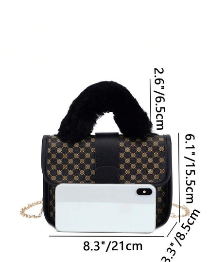 Vintage plush handbag for girls in black

Medium girls handbag with chain strap

Soft textured plush purse with turn-lock closure