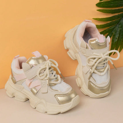 Fashionable PU leather and mesh toddler sneakers

Colorblock toddler girl athletic shoes with hook-loop closure

Soft EVA sole toddler sports shoes for outdoor play