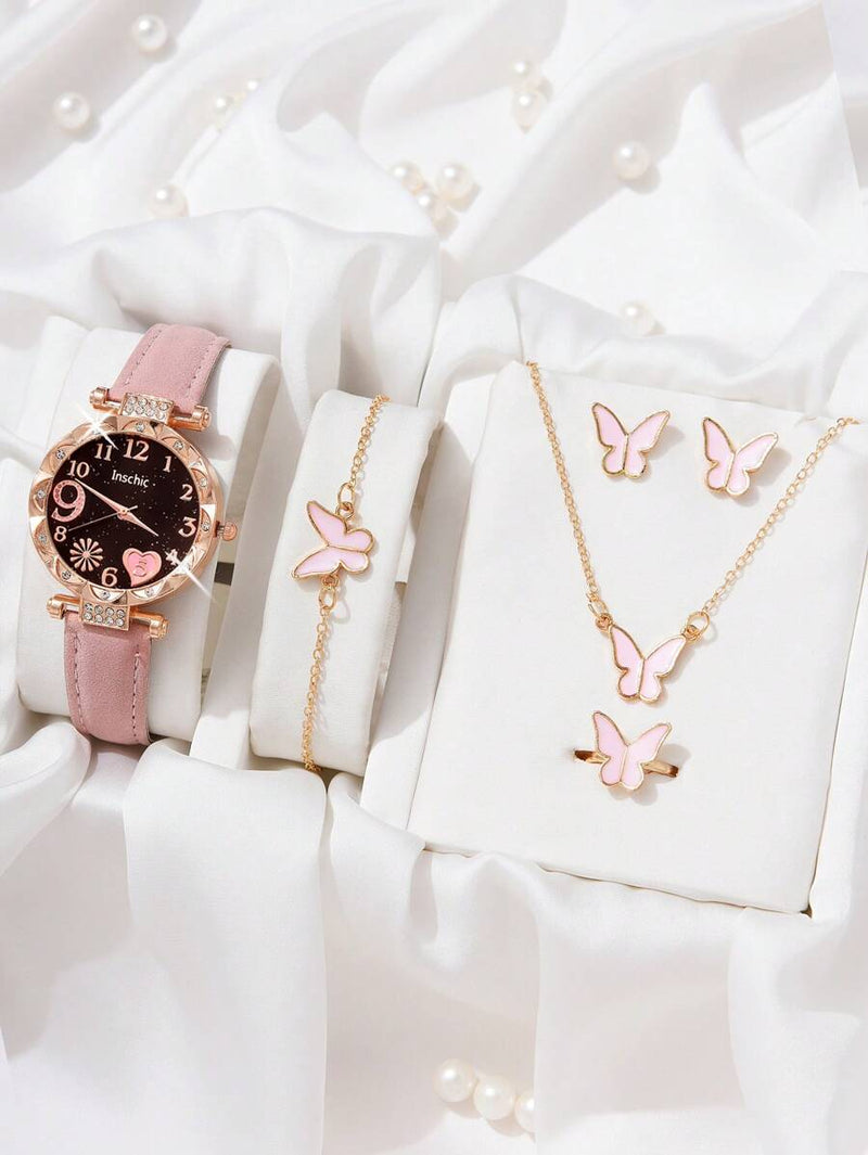 Girls cute butterfly fashion watch with pink PU leather strap

Kids quartz wristwatch set with round dial and butterfly detail

6pcs girls fashion watches for school and daily wear

Adorable girls wristwatch gift set for ages 3–14

Cute children’s watch set with colorful straps and designs