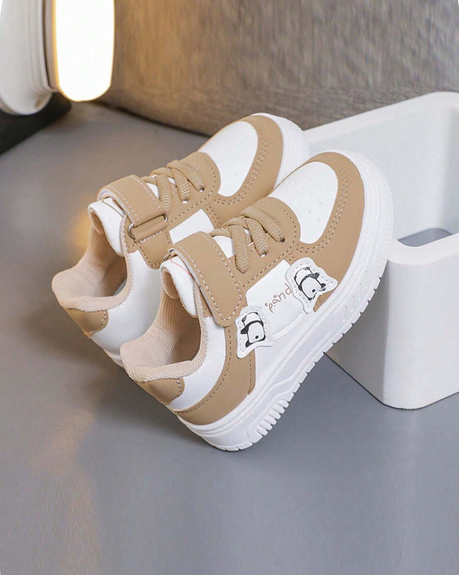 Lightweight kids skate-style sneakers with hook-loop strap

Round-toe PU leather casual sports shoes for boys and girls

Durable anti-slip rubber outsole sneakers for kids