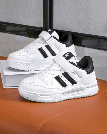 Kids white hook-and-loop and lace-up athletic shoes

Wear-resistant EVA sole children’s sneakers

Comfortable everyday fabric sneakers for kids