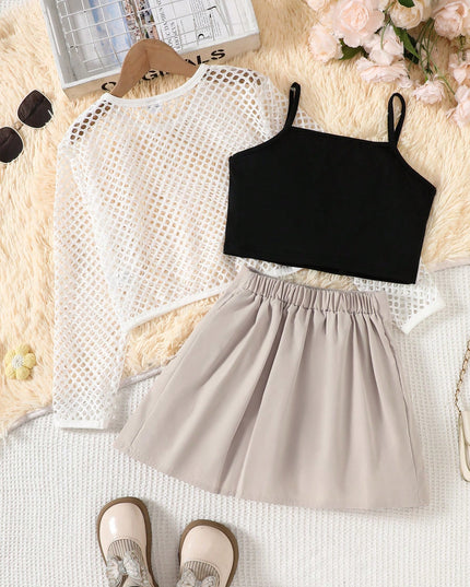 Comfortable everyday girls outfit with long sleeve top

Stylish pleated skirt and camisole set for young girls