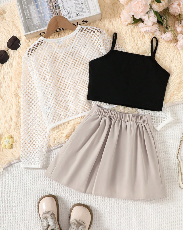 Comfortable everyday girls outfit with long sleeve top

Stylish pleated skirt and camisole set for young girls