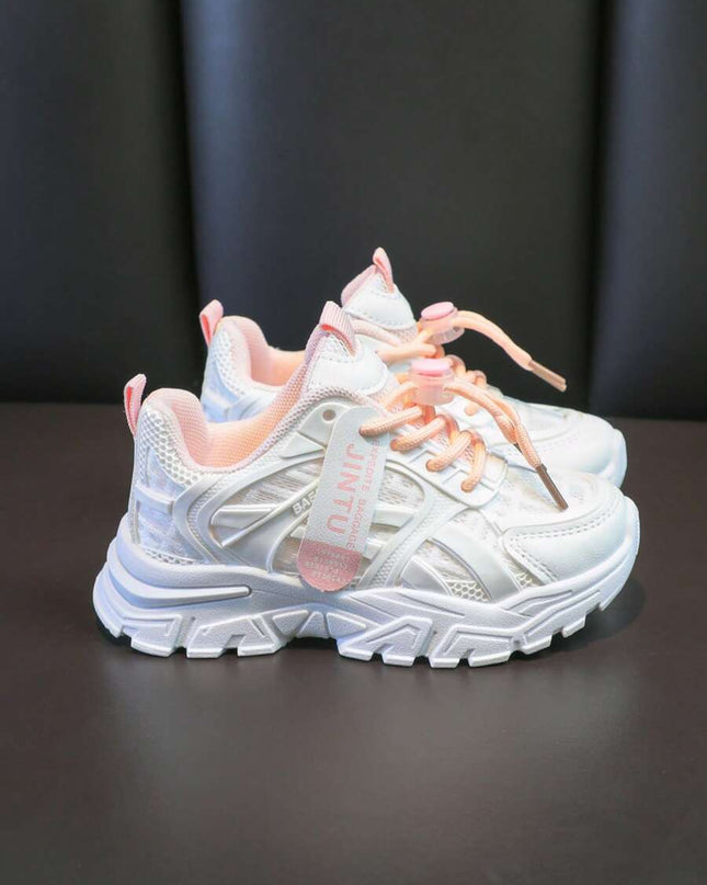 Kids breathable mesh slip-on sport shoes in pink

Lightweight athletic slip-on sneakers for children