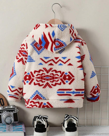 Boys geometric fleece winter hoodie in multicolor

Warm fuzzy hooded sweatshirt for boys