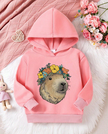 Girls cute animal print casual hoodie in pink