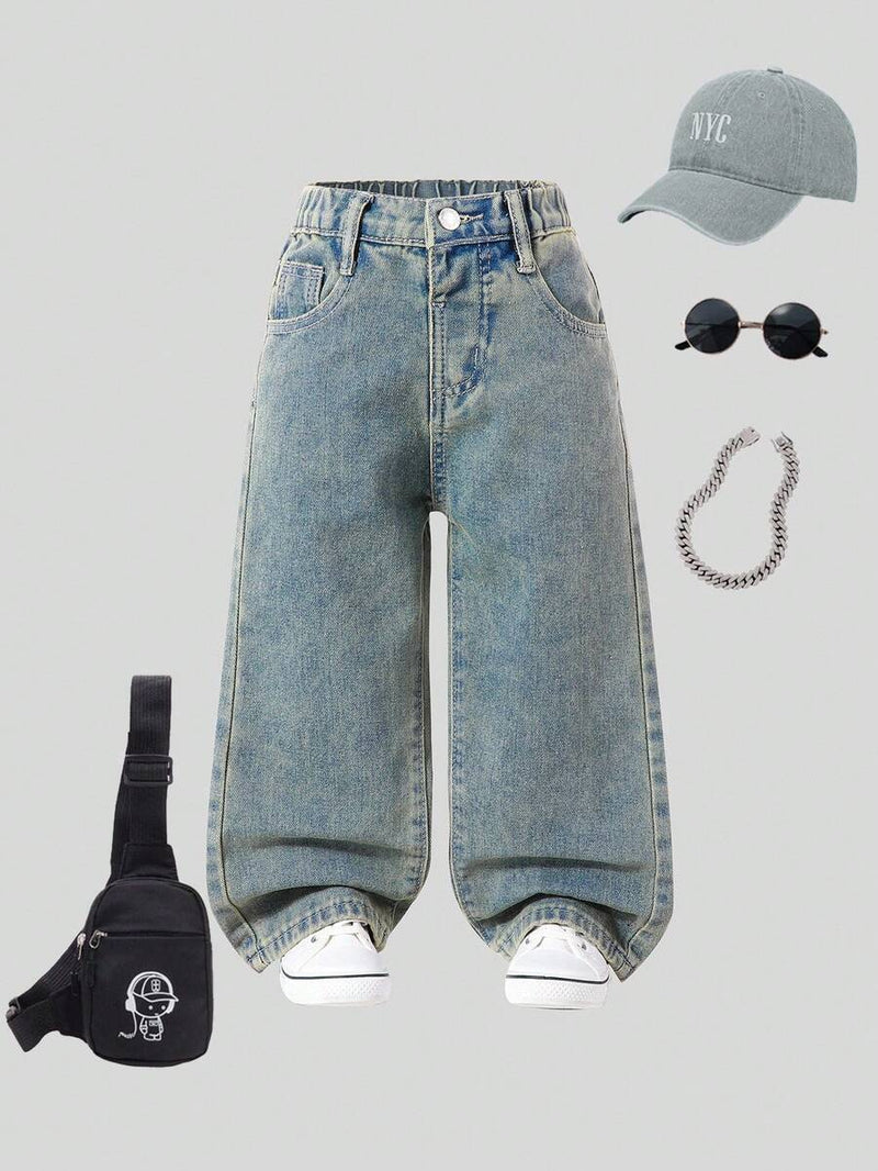 Stylish Y2K street jeans for young girls

High waist wide leg cropped denim pants

Trendy girls casual streetwear jeans