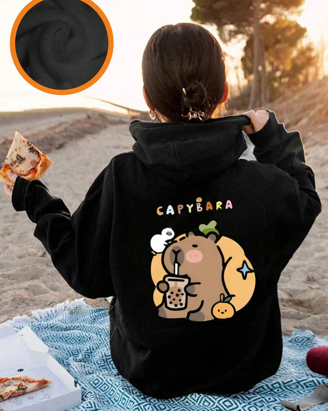 Cozy tween girl graphic thermal hoodie sweatshirt

Black winter hoodie with cute cartoon print