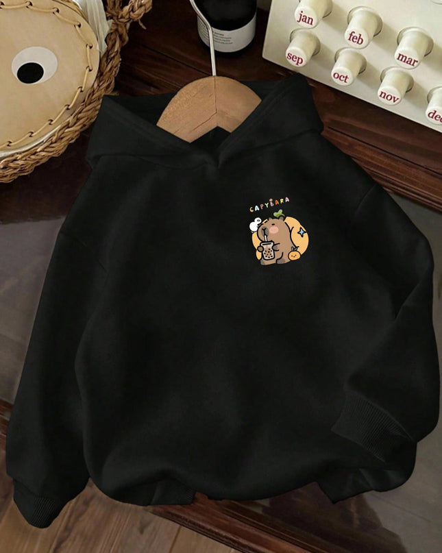 Graphic print hooded pullover for girls