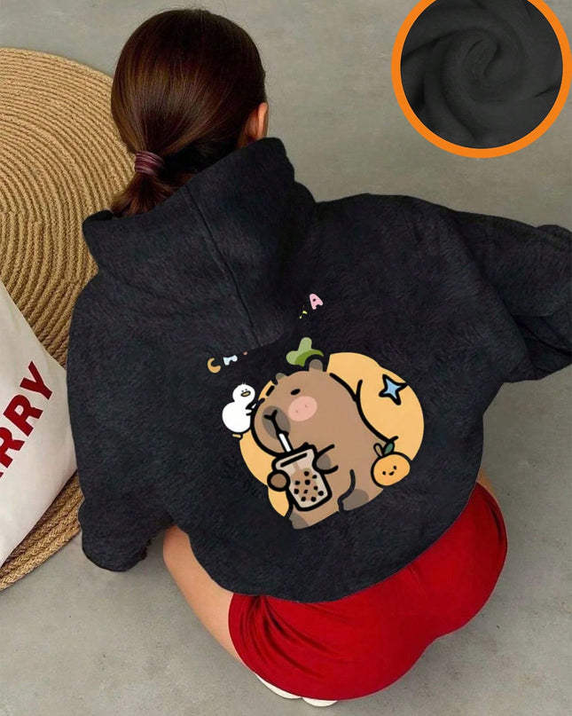 Warm lined hoodie for girls autumn and winter

Drop shoulder thermal sweatshirt for tween girls