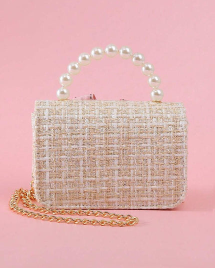 Girls handbag with fabric bow and appliqué details