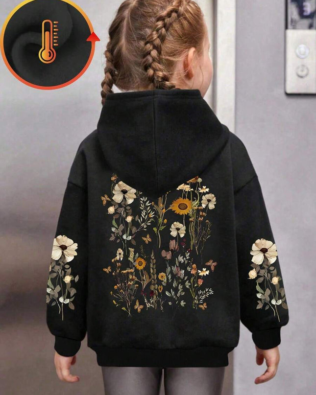 Young girl floral print hoodie pullover

Black floral pattern girls winter hoodie