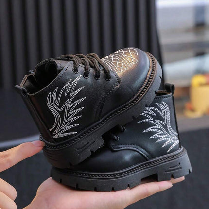 Children’s autumn winter ankle boots with soft sole and zipper

Kids fashionable black ankle boots with animal embroidery

Boys and girls PU leather ankle boots for cold weather
