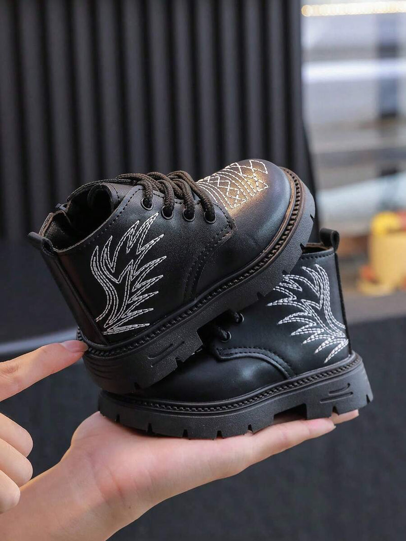 Children’s autumn winter ankle boots with soft sole and zipper

Kids fashionable black ankle boots with animal embroidery

Boys and girls PU leather ankle boots for cold weather