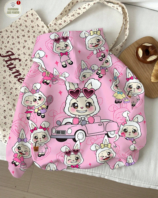 Long-sleeve cartoon hoodie for young girls