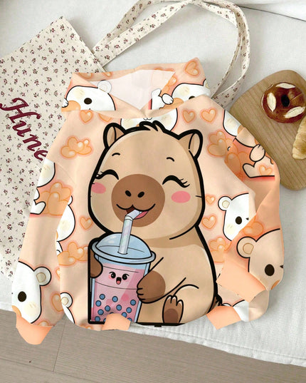 Drop shoulder capybara print hoodie

Girls cozy winter cartoon sweatshirt