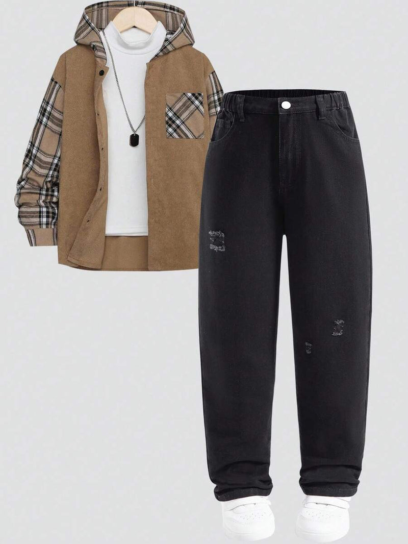 Tween boys ripped straight leg jeans for autumn-winter

Mid-waist durable denim with trendy ripped details

Functional pockets for casual everyday wear