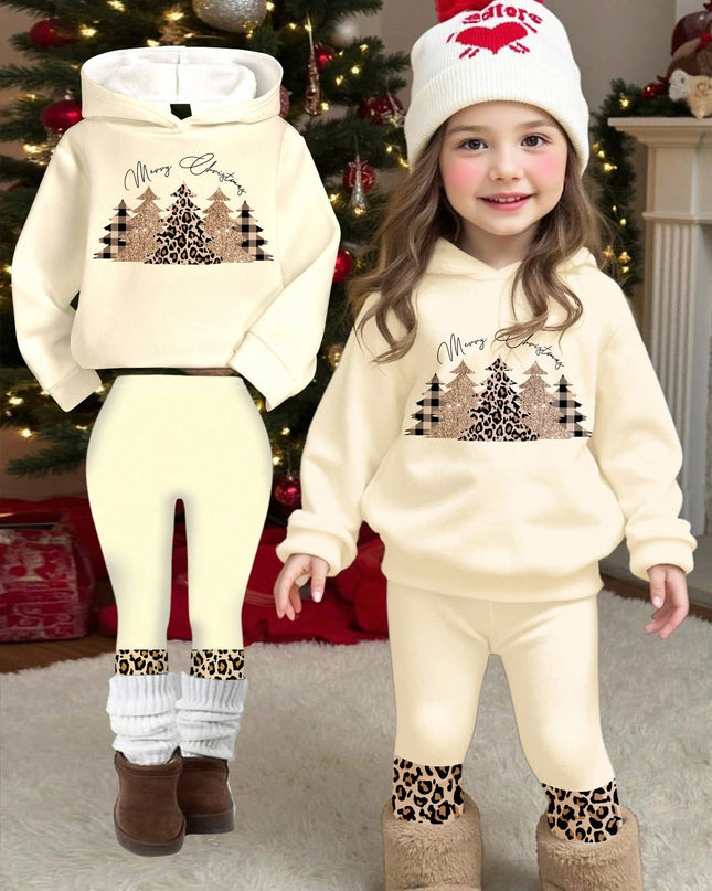 Girls Christmas leopard print hoodie and pants set

Vintage leopard print holiday outfit for girls